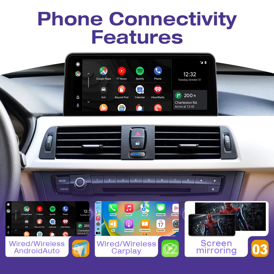HIOUME Kabelloses CarPlay Auto-Multimedia-Radio für BMW 3er und 4er Serie F30 F31 F32 F33 F34 F35 F36 (2013-2017) mit 10,25 Zoll Touchscreen, Linux-System, GPS-Navigation, Android Auto und Bluetooth in Schwarz - Bild 4