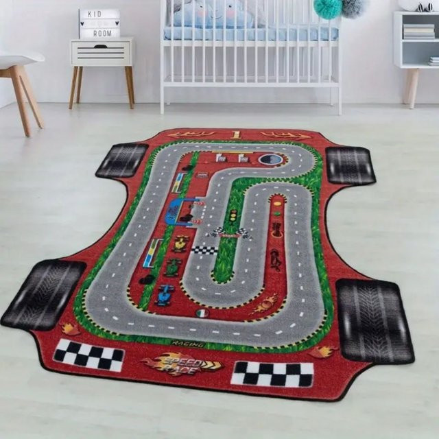 VIKAMA Cool Racing Track Print Teppich mit Kinder-Motiv, rutschfest, schmutzabweisend und waschbar, Mehrfarbig - Bild 1