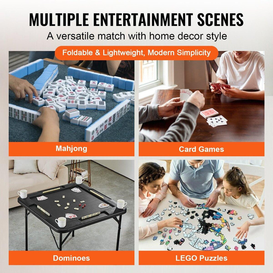 Buying Solutions MB Mahjong-Tisch für 4 Spieler, quadratischer Klapp-Kartentisch in Schwarz mit 4 Getränkehaltern, 4 Chip-Schalen und Domino-Set - Bild 4