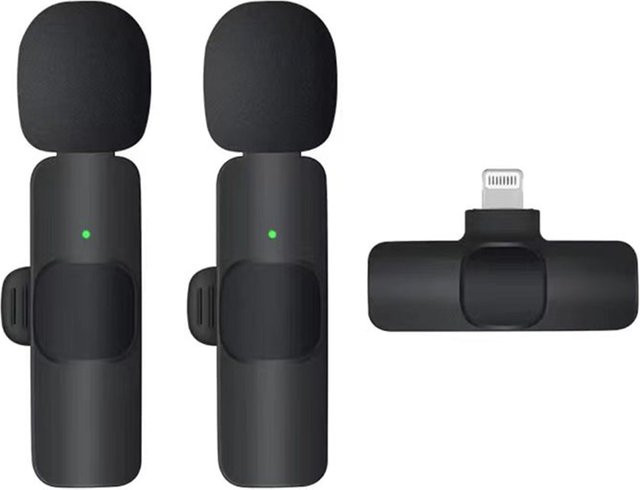 Lavalier Techsuit LW1 Bluetooth Mikrofon Set mit Lightning Anschluss, Schwarz, 2er Set - Bild 1