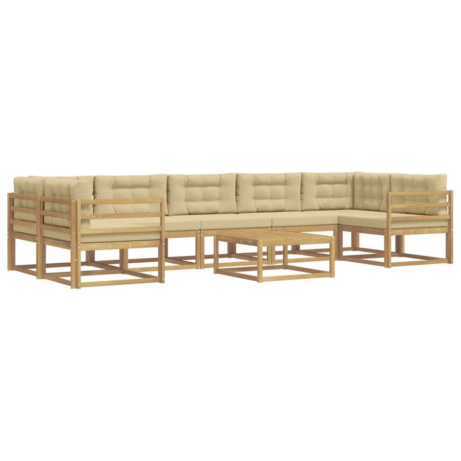 vidaXL Outdoor-Sofagarnitur L-Form aus Akazienholz mit Kissen und Couchtisch in Weiß und Beige - Bild 2