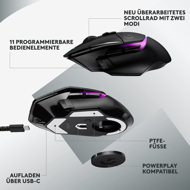 Logitech G G502 X PLUS Kabellose Gaming-Maus mit optischem Sensor und 8 Tasten in Schwarz - Bild 2
