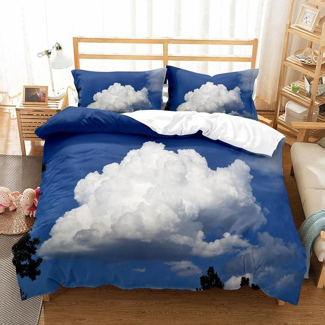 Bettwäscheset Weiße Wolke von Binchi Outdoor Product mit Kissenbezug, Farbe Weiß und Blau, Material Mikrofaser, B/H: 140 x 210 cm - Bild 1
