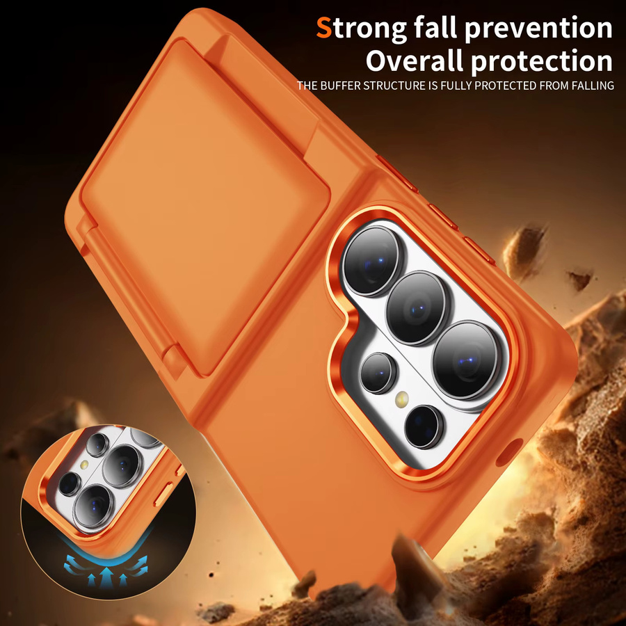 Stoßfeste Panzer-Handyhülle mit klappbarem Kartenfach und Halterung für Samsung Galaxy S26 S25 S24 Plus S23 S22 Ultra in Orange - Bild 2