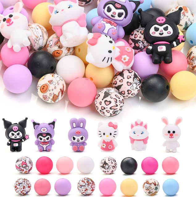 Sanrio Hello Kitty Silikonperlen-Set mit 42 Teilen in Mehrfarbig für DIY Schnullerketten und Beißringe - Bild 1