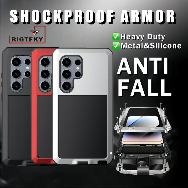 Robuste Aluminium-Metall-Schutzhülle für Samsung Galaxy S25 Ultra S24 S23 S22 S21 S20 Plus, Stoßfeste Panzerung für Android, Farbe: Silber - Bild 1