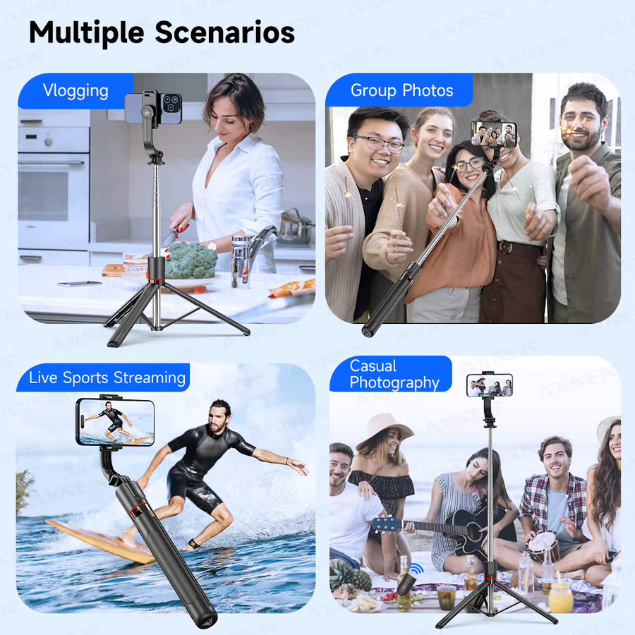 AXNEN F15 68-Zoll Selfie Stick Stativ mit Bluetooth Wireless Fernbedienung und verstellbarer Handyhalterung für iPhone und Android in Schwarz - Bild 6