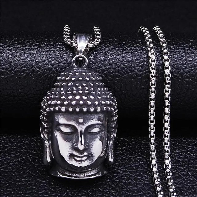 DURUOB Halskette Buddha Kopf, Edelstahl, Silber, Damen - Bild 1