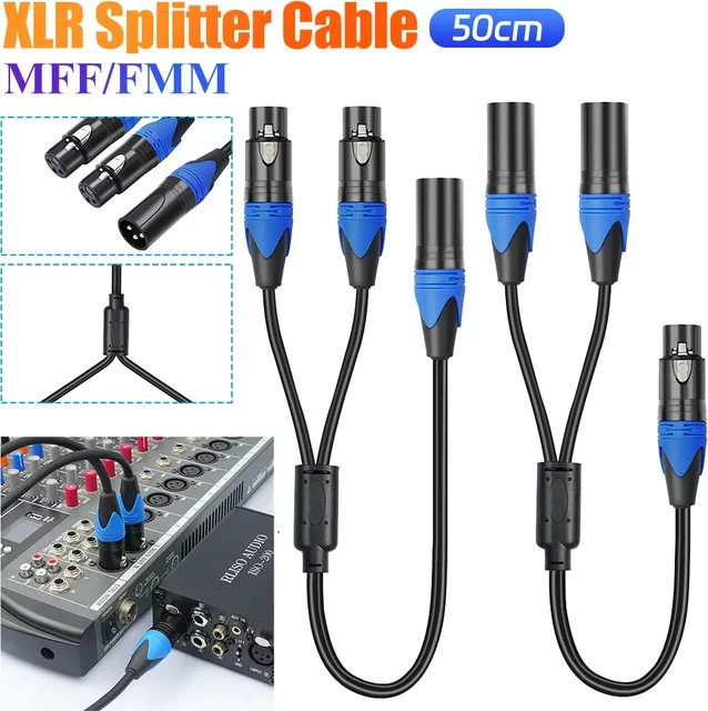 XLR-Splitterkabel Schwarz 50 cm mit 1 XLR-Buchse auf Dual-XLR-Stecker für Mikrofone, Mixer und Verstärker - Bild 1