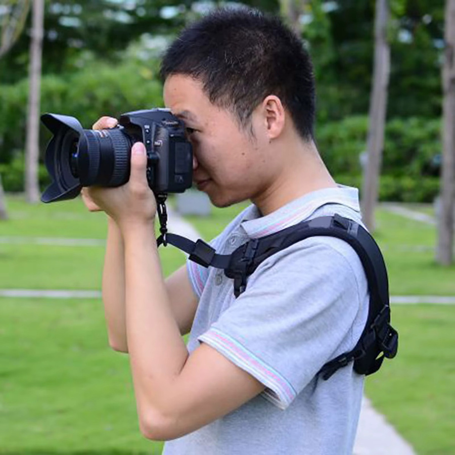 VIKEFON Kamera-Trageriemen mit Sicherheitsleine in Schwarz, verstellbarer und komfortabler Schultergurt für Outdoor-Fotografie - Bild 3