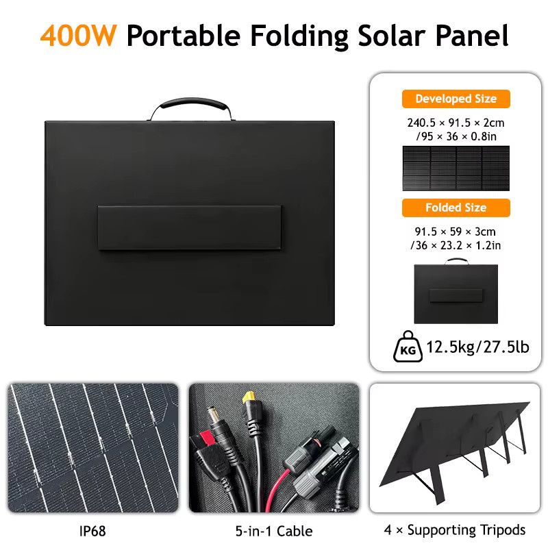 Tragbares faltbares Solarpanel 400W mit 300W Leistung für Powerstation, IP68 wasserdicht, Farbe: Schwarz - Bild 2