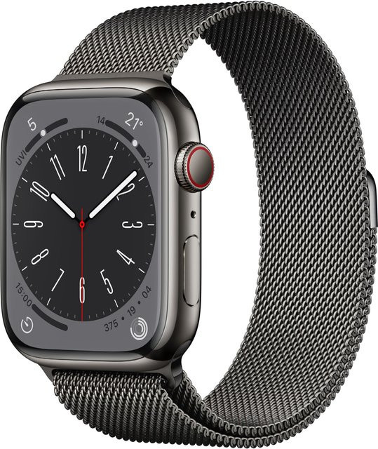 Apple Watch Series 8 GPS + Cellular Edelstahl mit Milanaise Armband in Graphit/Anthrazit (45mm) - Bild 1