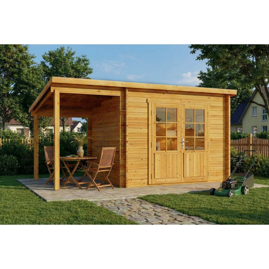 Alpholz Gartenhaus Maria-28 in Natur mit Schleppdach, Blockbohlenbauweise, B: 300 cm, T: 250 cm, H: 250 cm - Bild 2