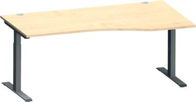 Schäfer Shop Genius Schreibtisch MODENA FLEX Freiform rechts mit T-Fuß Rechteckrohr in Ahorn und Anthrazit, B: 180 cm, T: 100/80 cm, H: 65-85 cm - Bild 1