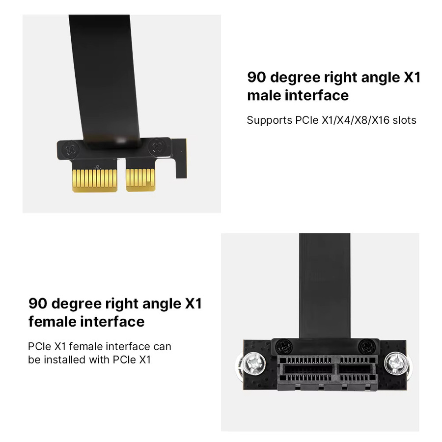 Fenvi PCIE 3.0 X1 Riser-Kabel 90 Grad Rechtwinkliges PCI Express X1 Verlängerungskabel Ribbon Extender Schwarz - Bild 4