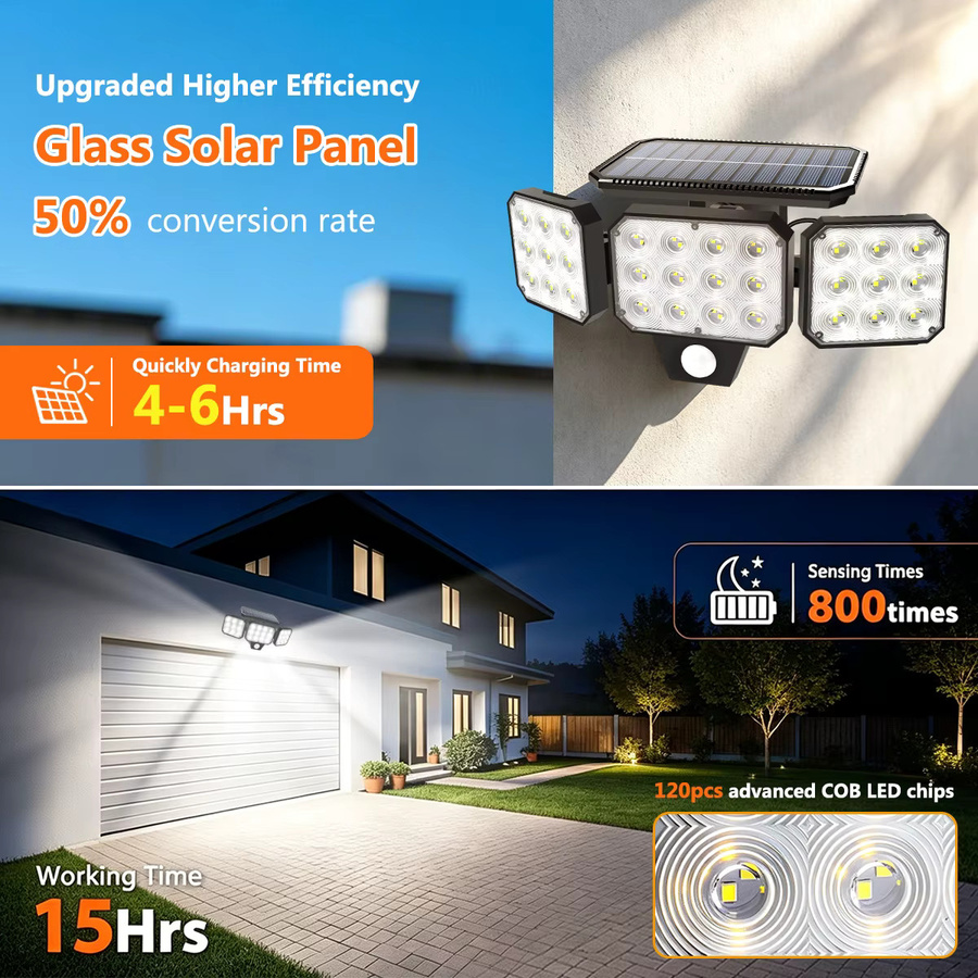 AMARYLLIS Solar-Bewegungssensorleuchte für Außen, IP65 Wasserdichte Solar-Flutlichter in Weiß mit 3 Modi für Garten und Terrasse - Bild 3