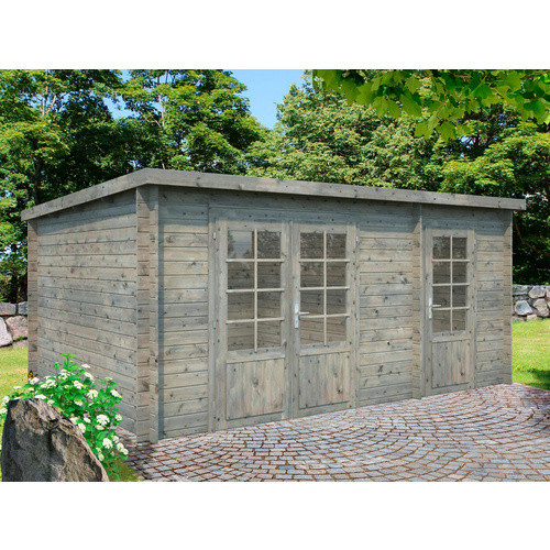 PALMAKO Blockbohlenhaus Ella aus Fichtenholz in Grau mit Flachdach, B/H/T: 477 x 214 x 300 cm - Bild 2