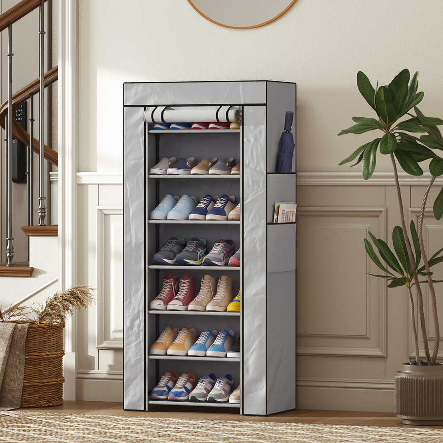 HOMCOM Schuhregal aus Stahl mit 7 Ebenen und Vliesstoff-Abdeckung in Grau, B/T/H: 60 x 30 x 126 cm - Bild 2