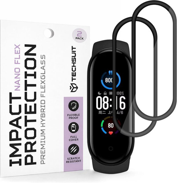 Techsuit Nano Flex Schutzfolie für Xiaomi Smart Band 6 und 5, 2er-Set, Schwarz - Bild 1