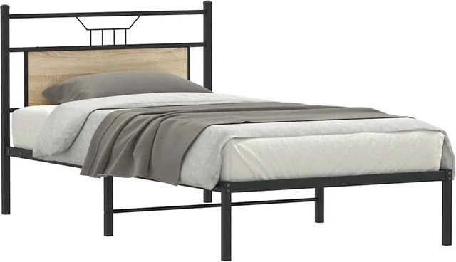 vidaXL Bettgestell ohne Matratze in Sonoma-Eiche aus Holzwerkstoff und Stahl, B/T/H: 107 x 203 cm - Bild 1