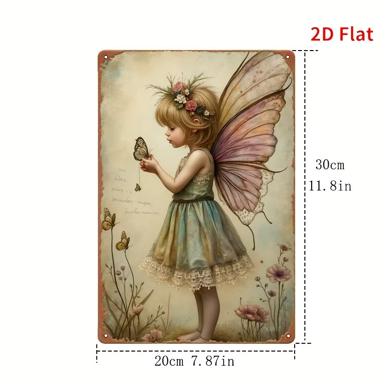 HELLOYOUNG Vintage-Feenschild aus Metall mit floralem Blumenmuster in Multicolour, Wandkunst B: 30,0 cm, H: 20,0 cm - Bild 2