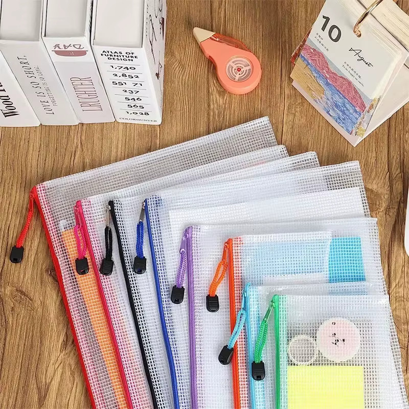 5er Set wasserdichte Mesh Dokumentenmappen mit Reißverschluss in Rot für Schule und Büro, Formate A3/A4/A5/A6 - Bild 3