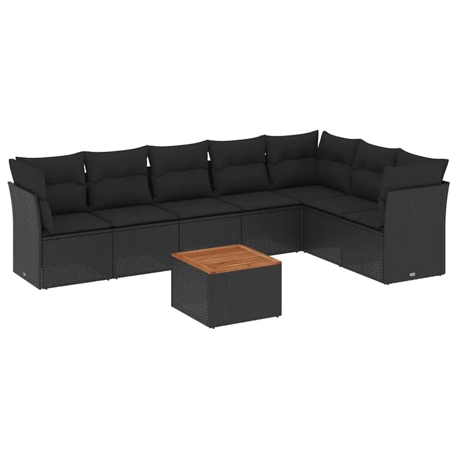 vidaXL 8-teilige Garten-Sofagarnitur aus Poly-Rattan und Akazienholz in Schwarz mit Kissen - Bild 2