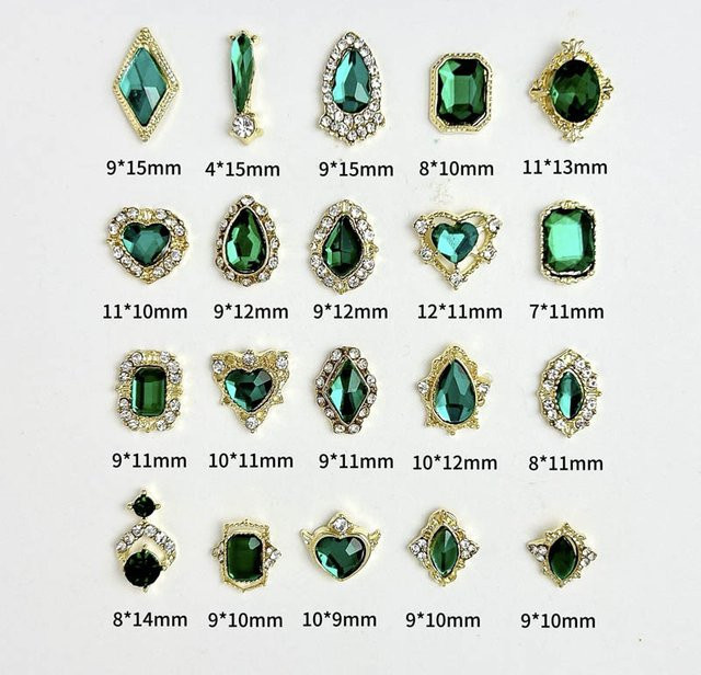 Nagel-Charms, 20 Stück, geometrische Metalllegierung, dunkelgrün, Glas-Strasssteine - Bild 1