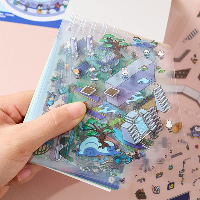 Cartoon 3D Szenen Stickerbuch mit 26 Blättern für Kinder in Multicolour für Tagebuch und DIY-Projekte - Bild 1