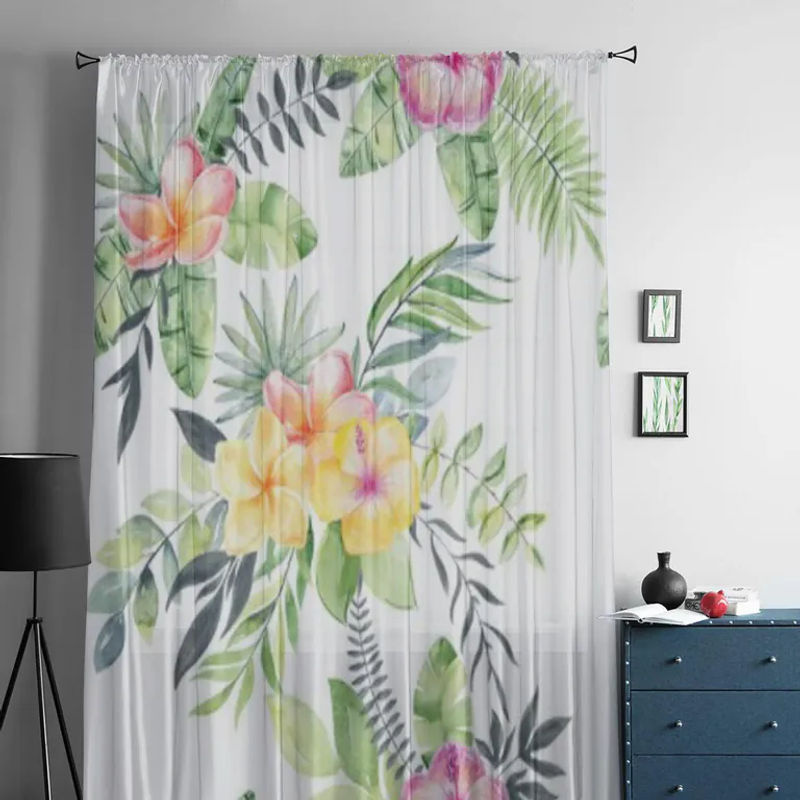 Super Six Transparente Tüllvorhänge mit Aquarellblumen in Weiß, B: 135 cm, H: 114 cm - Bild 3