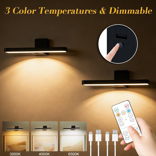 2 Stück UMEXUS Wiederaufladbare LED-Wandleuchten in Schwarz, kabellose USB-Bilderleuchten mit einstellbaren Farben und flexibler Ausrichtung - Bild 1