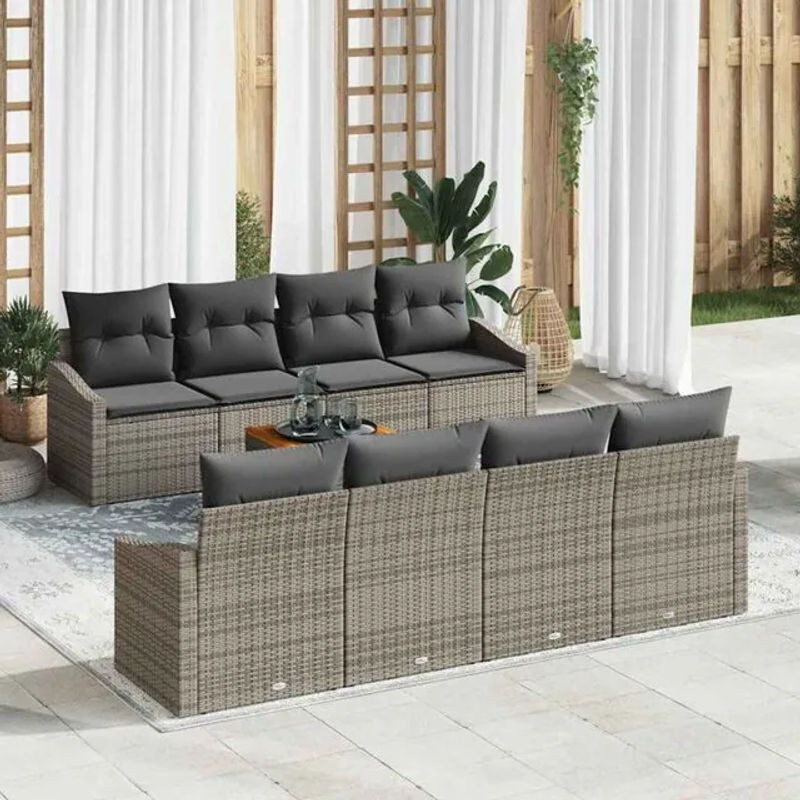 Modernes 7-teiliges Loungemöbel-Gartensofa-Set von vidaXL aus Polyrattan und Akazienholz in Grau - Bild 1