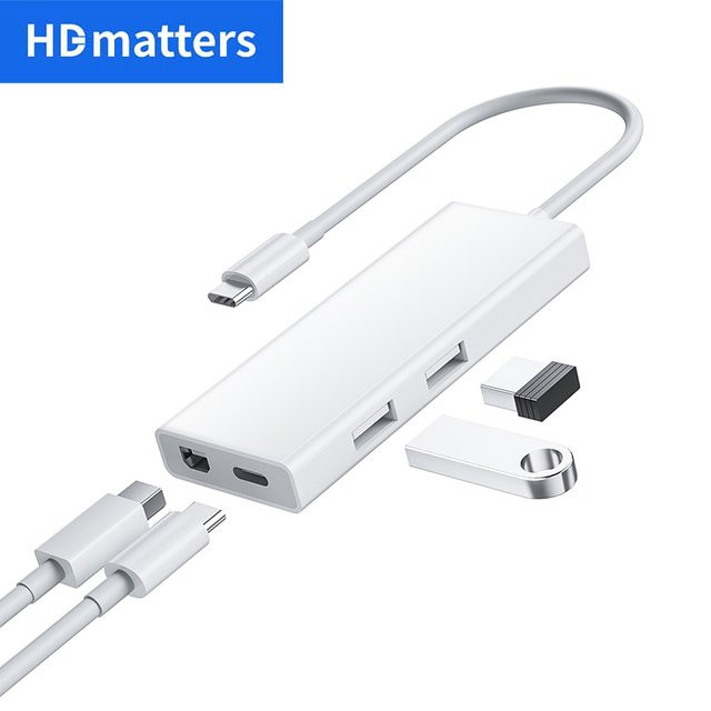 HDmatters 4-in-1 USB-C zu Mini DisplayPort Hub-Adapter in Weiß für Apple Mac und Dell - Bild 1