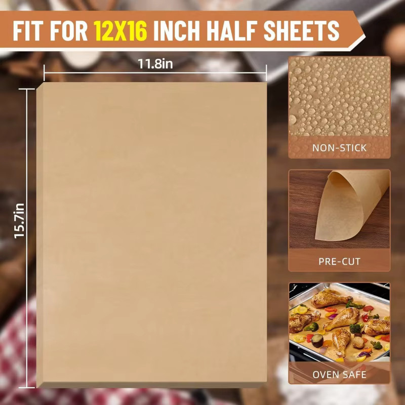 50 Stück rechteckiges Backpapier in Braun, antihaftbeschichtet für Luftfritteusen, zum Backen und Grillen - Bild 3