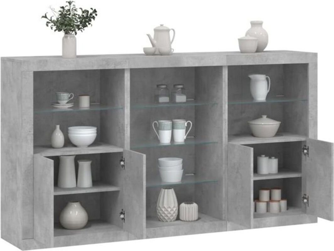 Modernes Sideboard mit LED-Leuchten von VIDAXL in Grau aus Holzwerkstoff und Glas, B/T/H: 181,5 x 37 x 100 cm - Bild 1