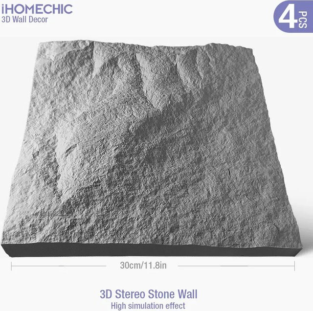 iHOMECHIC 3D Wandpaneele Pilz Design in Steinoptik, 4er Set, Breite: 30 cm, Höhe: 30 cm - Bild 1