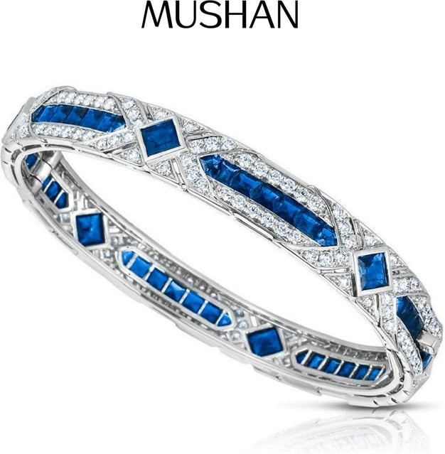 MuShan Jewelry Armreif, 925 Silber, Diamant, Saphir, Damen - Bild 1