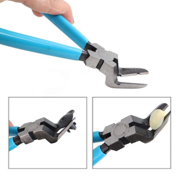 Multifunktionale Diagonalzange in Blau für Auto-Clips, Nieten und zum Abisolieren mit integriertem Schraubendreher und Heftklammerentferner - Bild 1