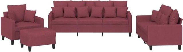 vidaXL 4-teilige Sofagarnitur in Weinrot mit Stoffbezug, 3-Sitzer, 2-Sitzer, Sessel und Ottoman für dein Wohnzimmer - Bild 1