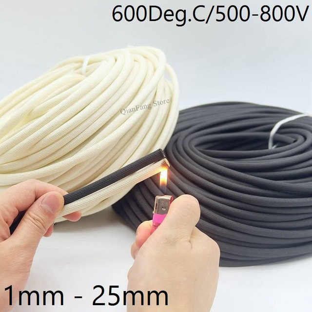Geflochtenes Glasfaserrohr als isolierte HTG-Kabelhülse und Hochtemperaturrohr zum Drahtwickelschutz, Farbe: Weiß, Durchmesser: 1 mm bis 25 mm - Bild 1