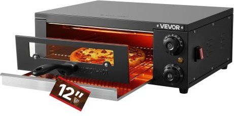 VEVOR elektrischer Pizzaofen in Schwarz mit 1450 W, Tischpizzaofen mit Zeit- und Temperaturregelung, zwei Heizrohren und Grillrost für Küche und Gastronomie - Bild 1