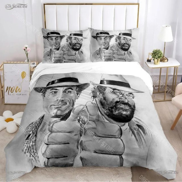 Bettwäsche-Set Bud Spencer und Terence Hill mit 3D-Druck für Jugendliche, Grau, B/H: 210 x 210 cm - Bild 1