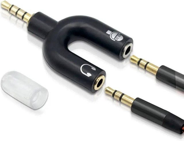 VeFly U-förmiger 3,5-mm-Audio-Splitter-Adapter für Kopfhörer und Mikrofon in Schwarz - Bild 1