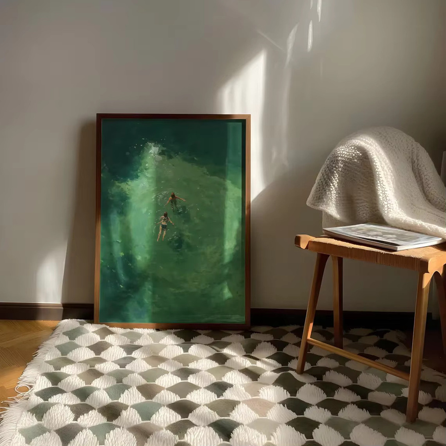 Abstrakte Wandkunst Schwimmen im grünen Druck von SHENCHEN als minimalistisches Grafikdesign im Vintage-Retro-Stil - Bild 3