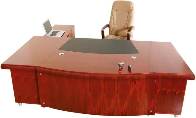 Jet-Line Chef Schreibtisch Paris in Kirschbaum mit 2 Sideboards und Leder, B/T/H: 250 x 240 x 77 cm - Bild 1