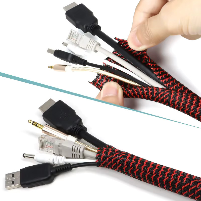 Selbstschließende PET-Kabelhülse in Rot-Schwarz als Kabel-Organizer zum Schutz und zur Isolierung, Durchmesser: 5 mm bis 25 mm, Länge: 3 m bis 10 m - Bild 3