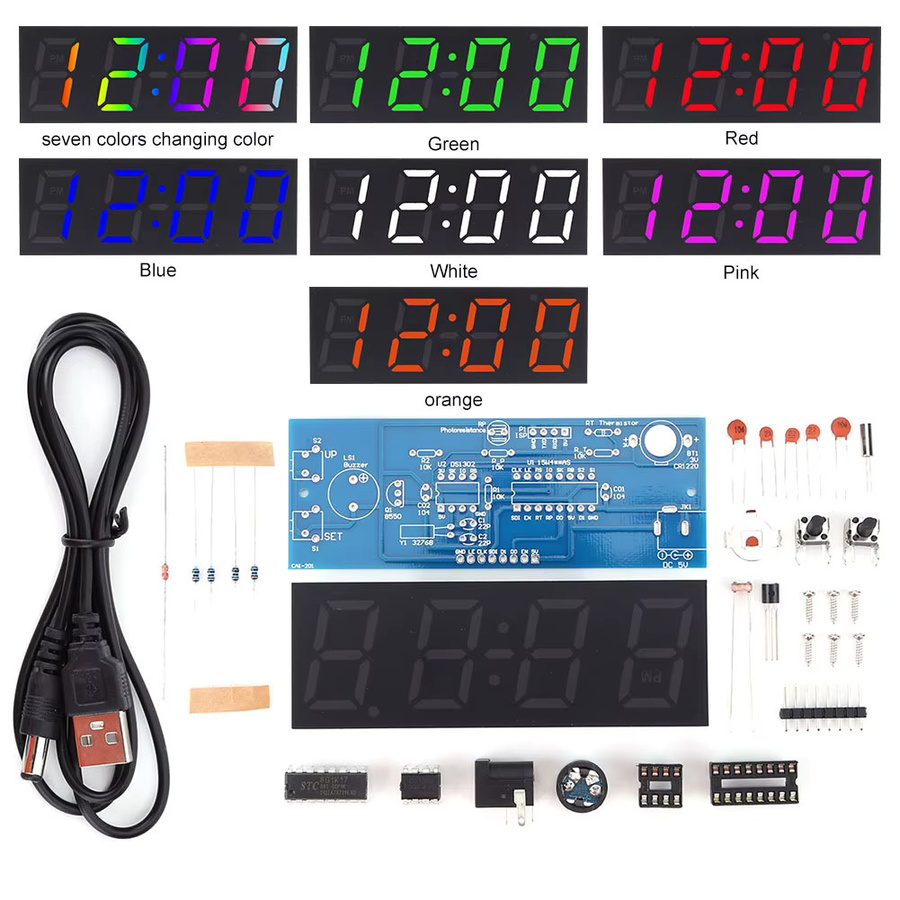 ALLOYSEED DIY Digitaluhr Kit mit Display, Datum, Wochentag, Temperatur und Alarm in Multicolor - Bild 2