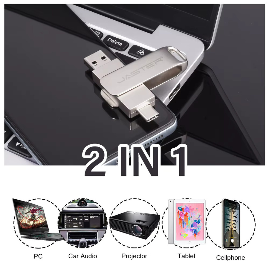 JASTER 2 in 1 USB-C USB-Stick aus Metall in Silber mit 128GB Speicher für dein Smartphone - Bild 2