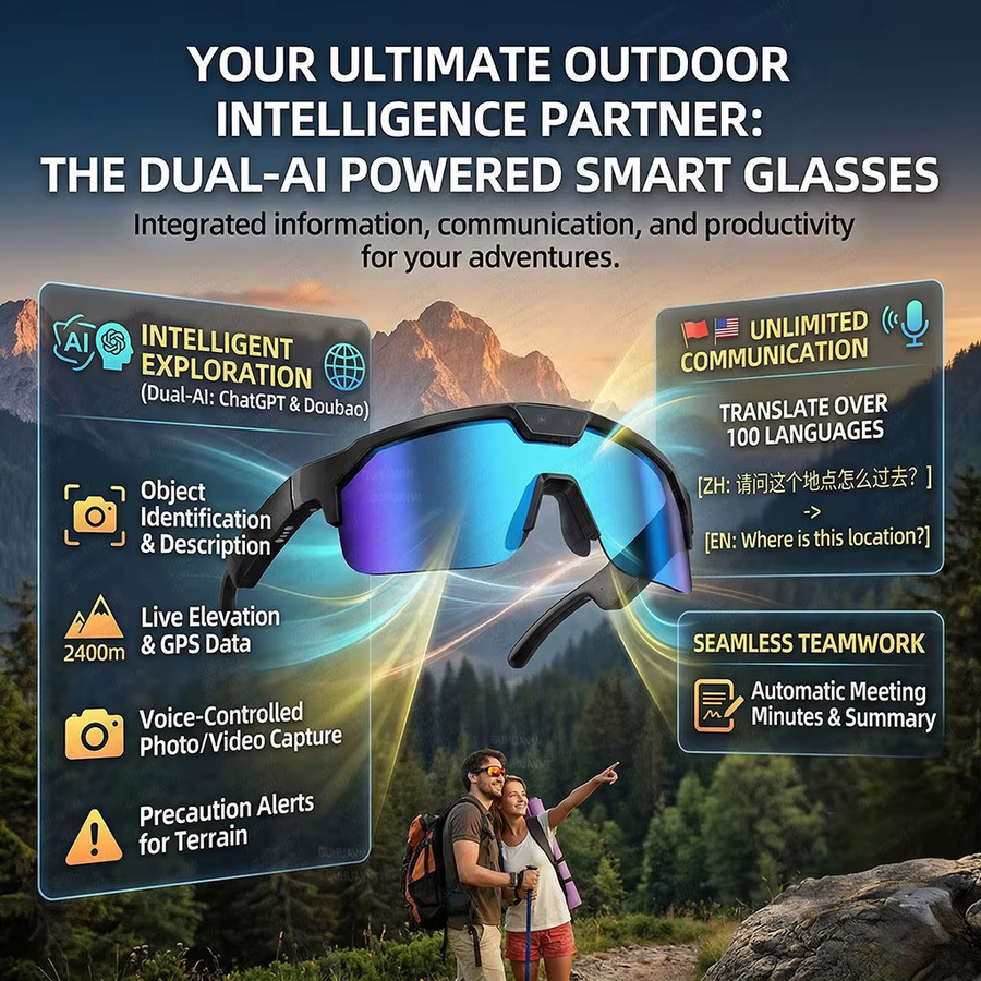 GUHUAVMI Outdoor Smart-Brille in Schwarz mit 1200P HD-Kamera, 8MP Sensor, 30MP Foto, WiFi-Sync und Bluetooth 5.3 inklusive Audio-Funktion und Dual-Mikrofon mit ENC - Bild 3