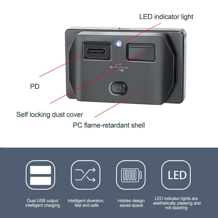 Kebidumei USB-C Schnellladebuchse mit QC 3.0 und Schalter für 12V 24V Auto, Motorrad, RV und Boot in Schwarz - Bild 4